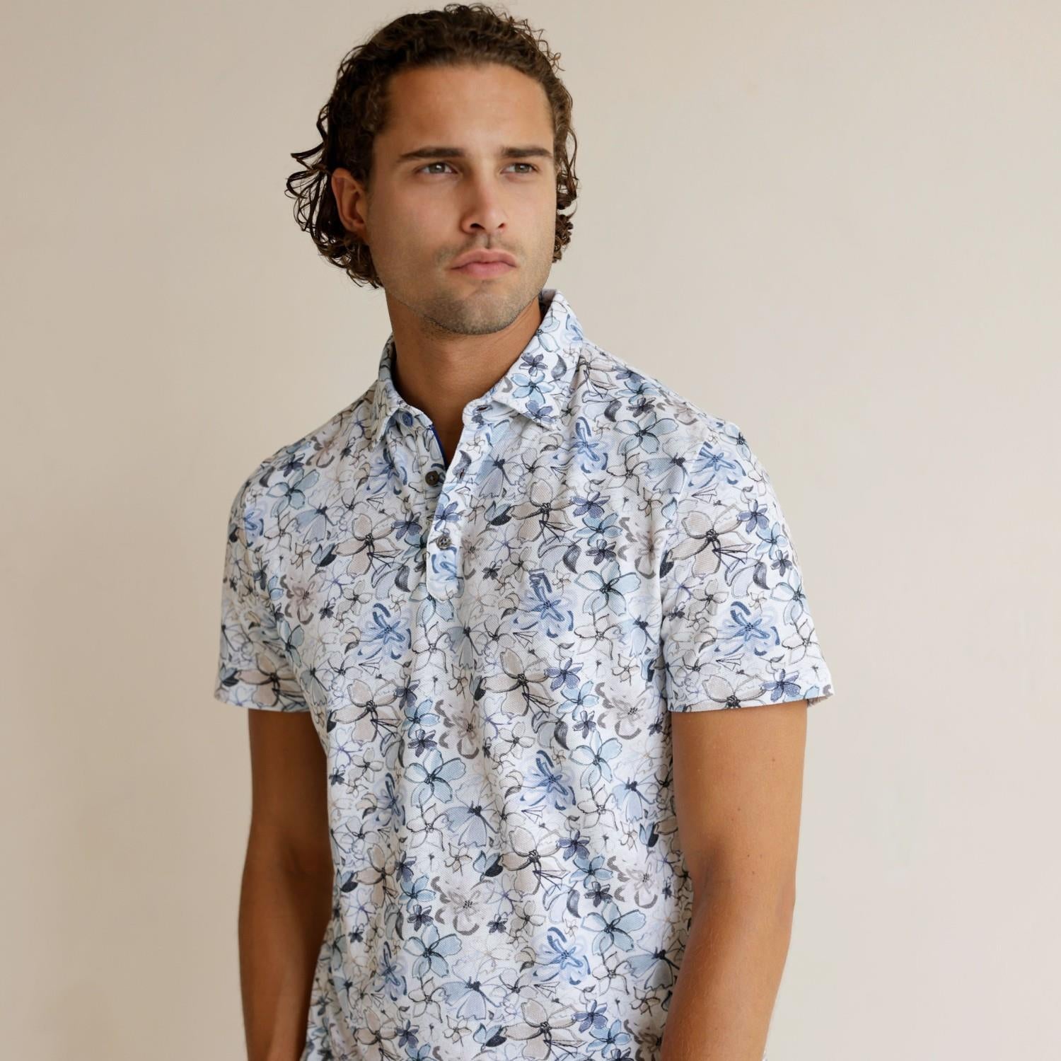 Floral Polo in Blue and Beige by R2