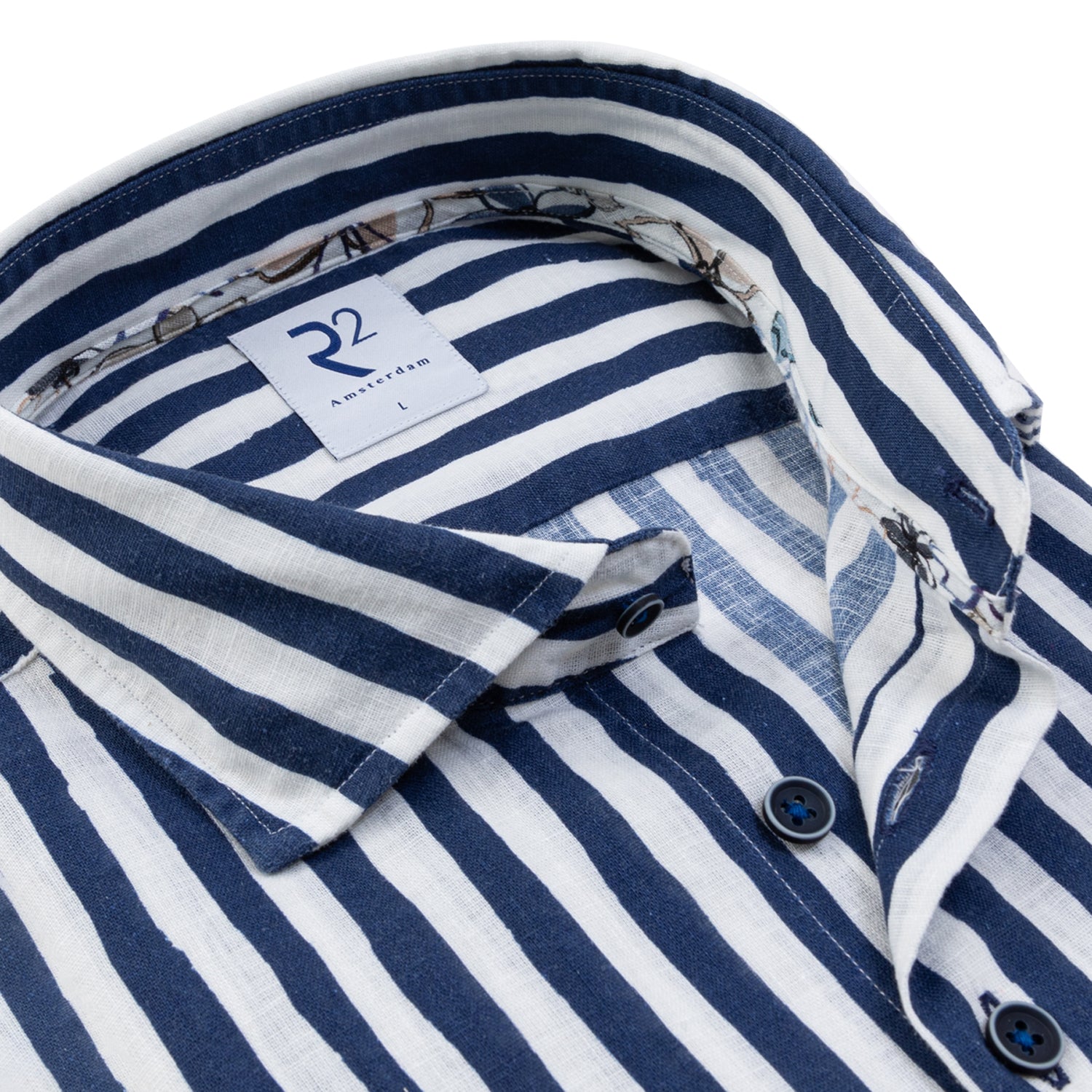 Linen Cotton Stripey Stretch in Navy by R2