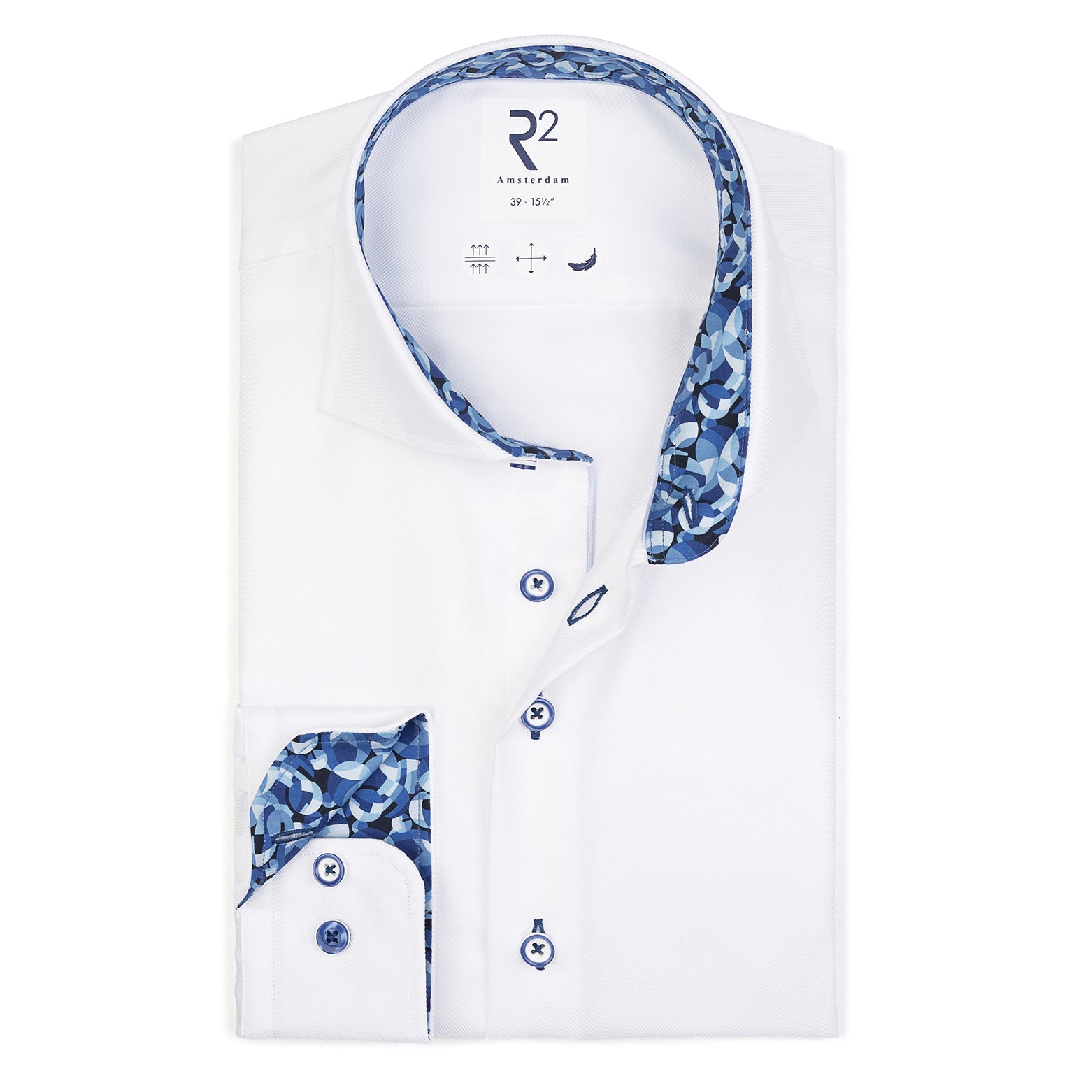 White with blue geometric detail by R2