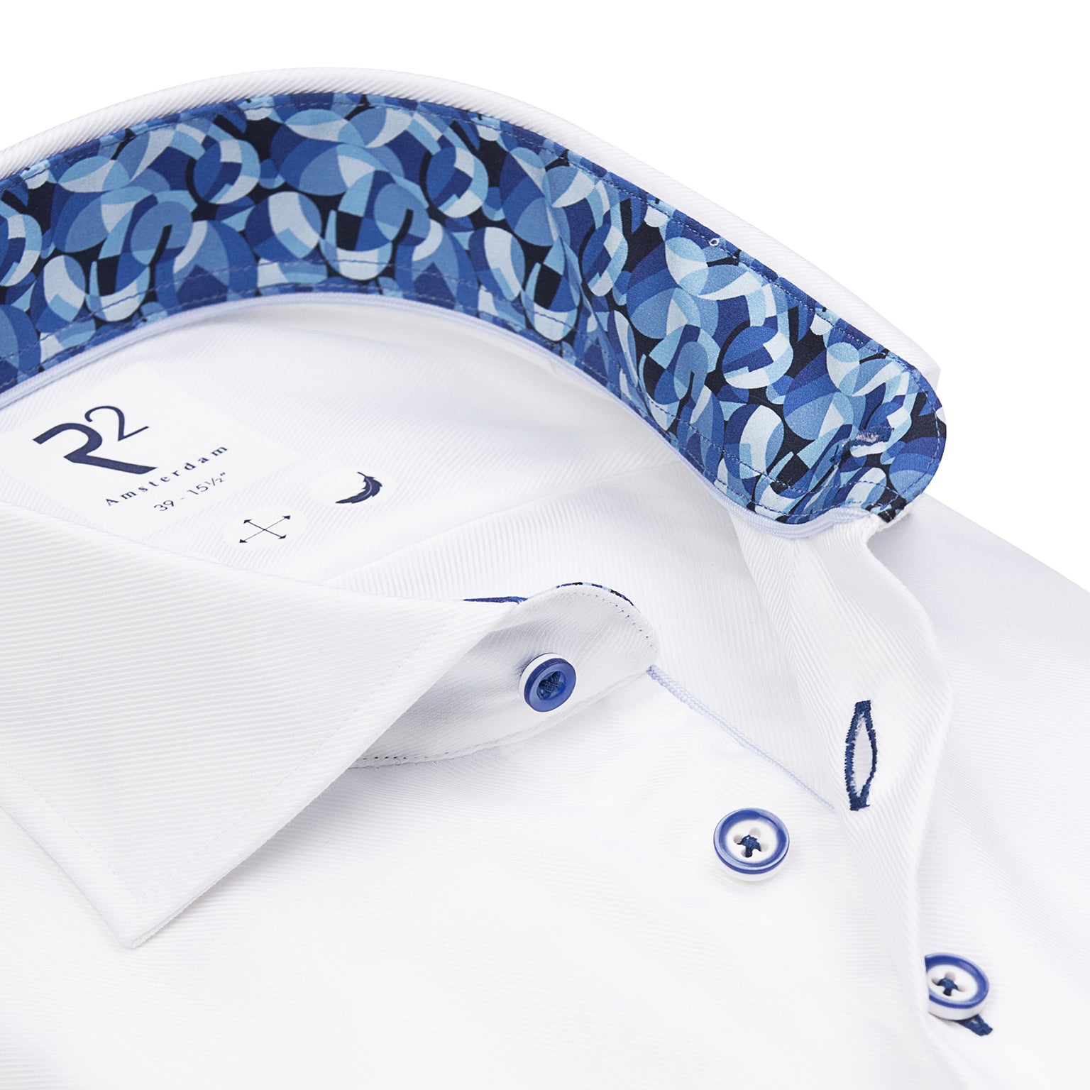 White with blue geometric detail by R2