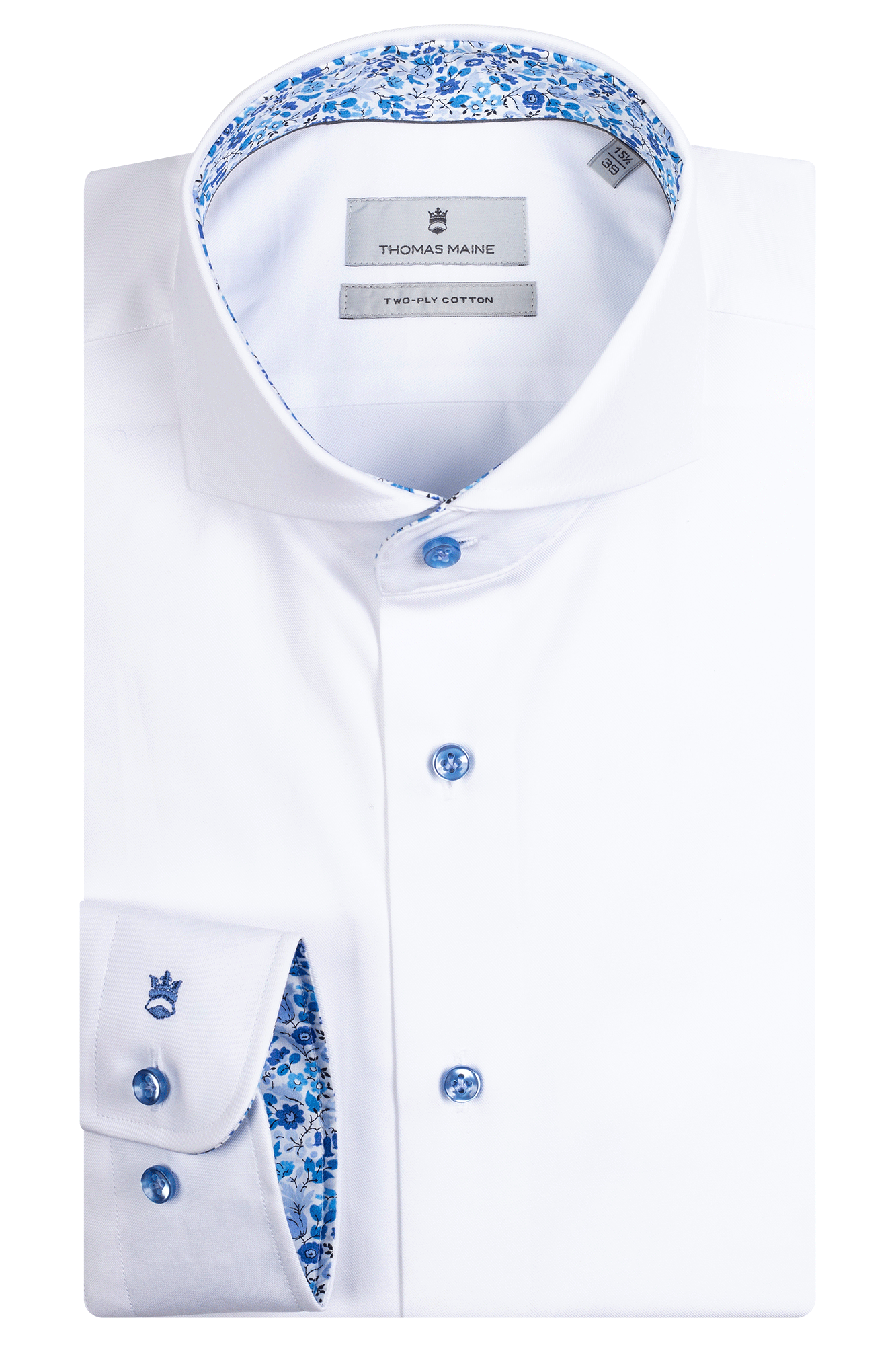 White Cotton with floral detail by Thomas Maine