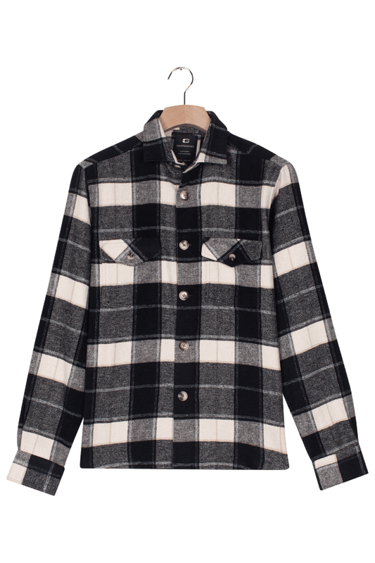 Blue and cream check shacket by Giordano