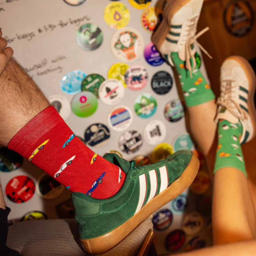 Red racing car socks by Swole Panda