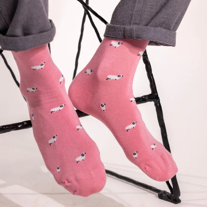 Sheep socks in pink by Swole Panda