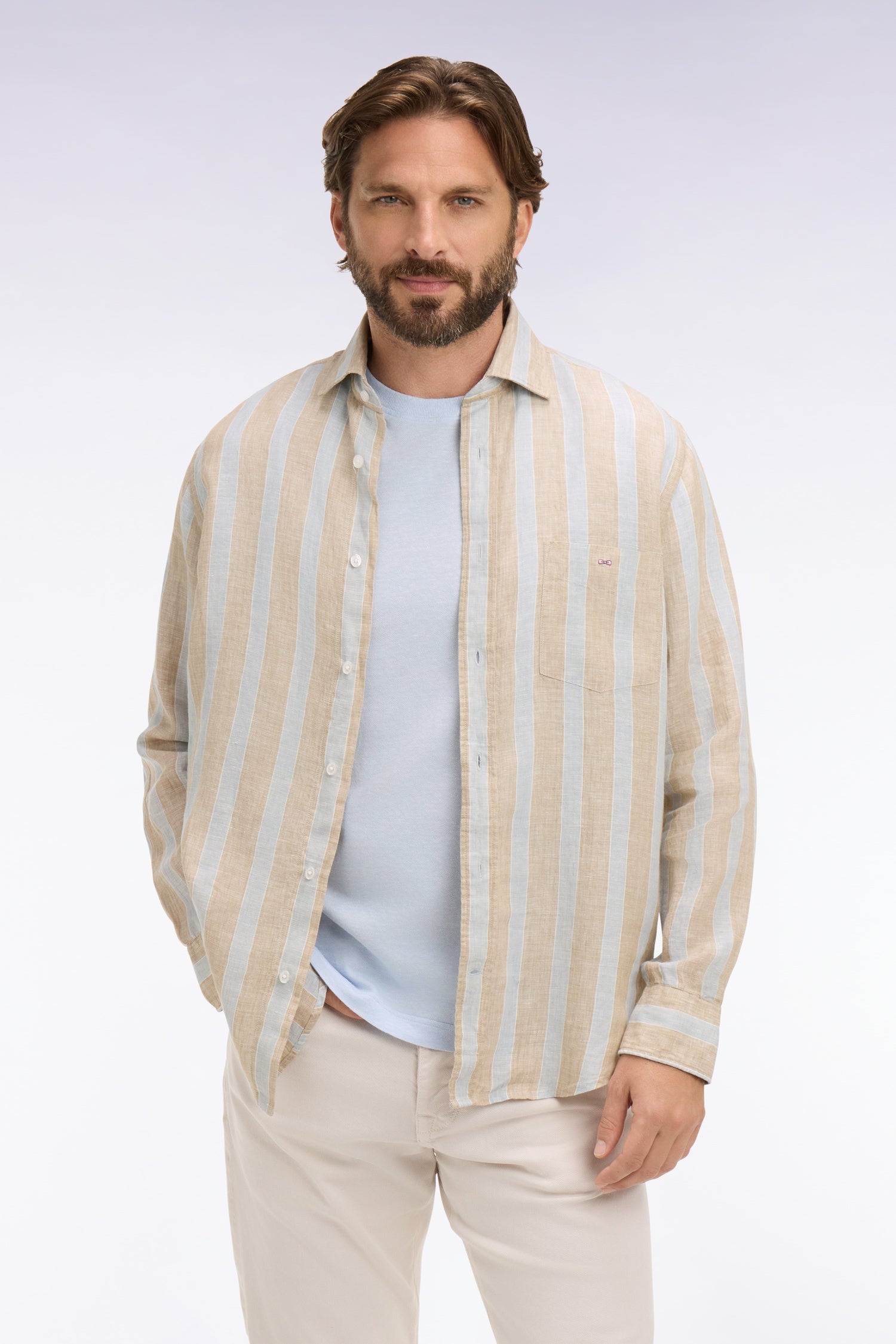 Linen Stripe in Natural and Blue by Eden Park