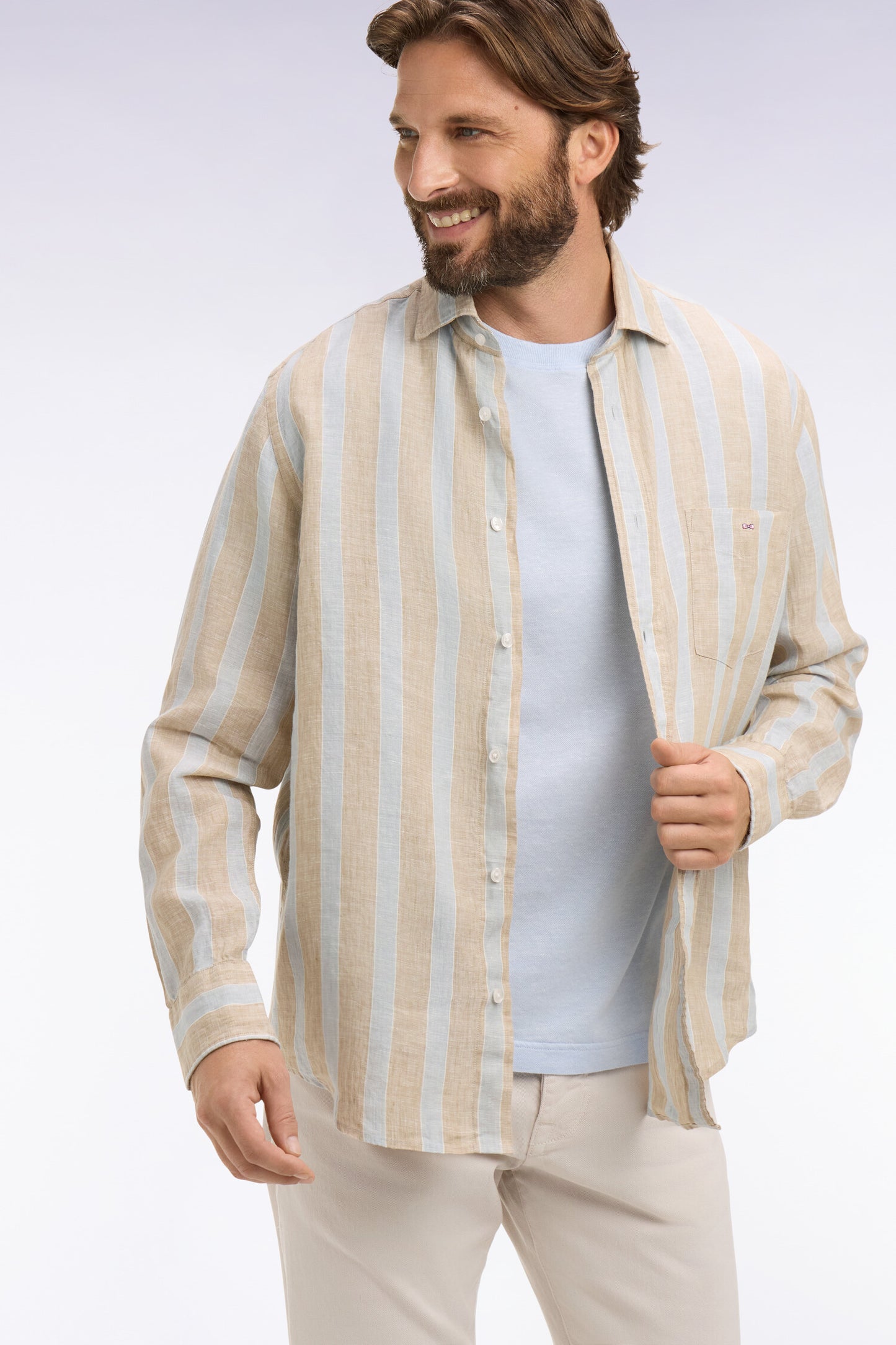 Linen Stripe in Natural and Blue by Eden Park