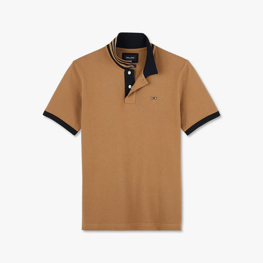 Slim fit polo in camel and navy by Eden Park