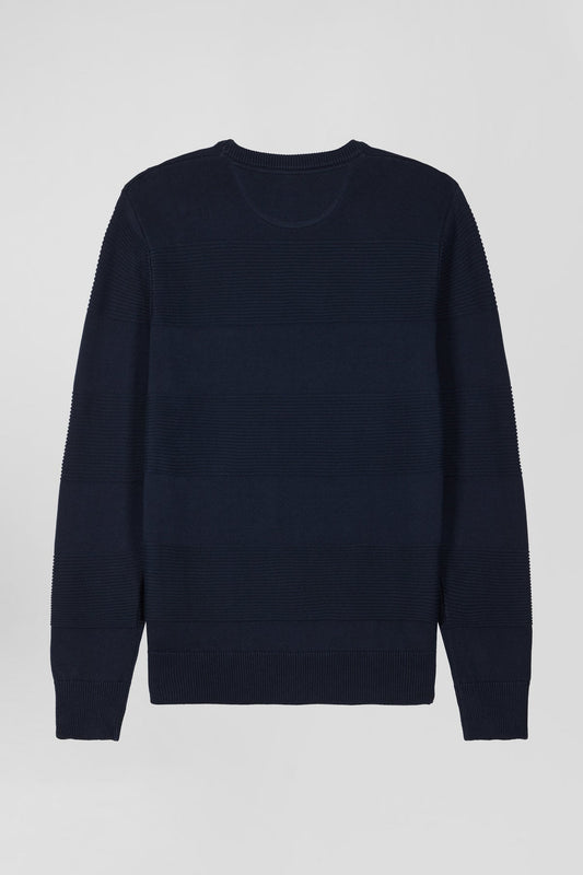 Navy block stripe crew knit by Eden Park