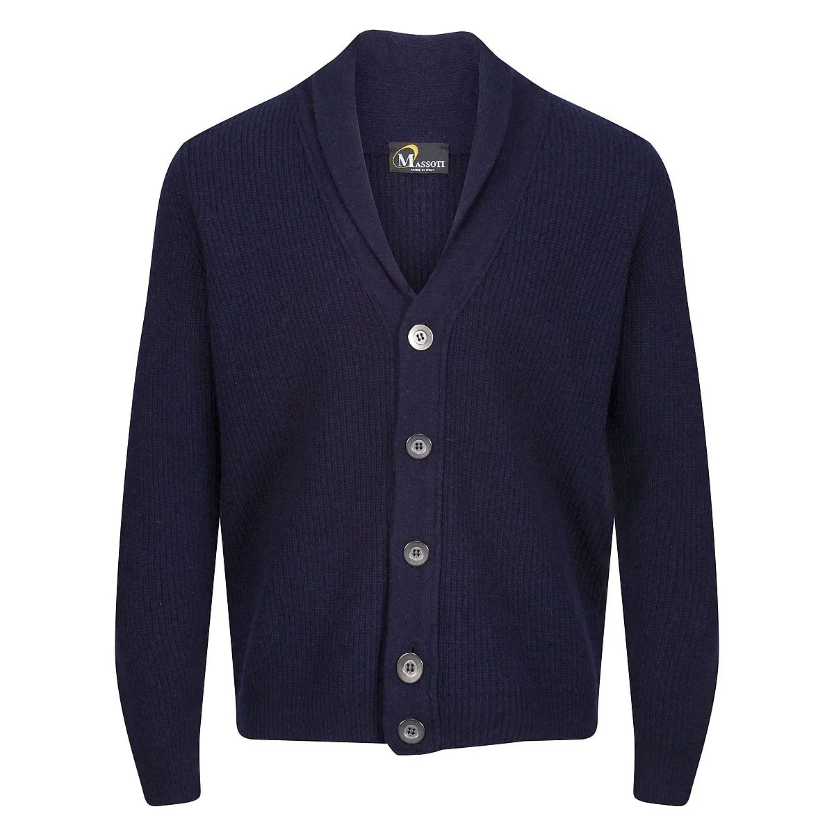 Shawl Collar Lambswool Cardigan in Navy by Massoti