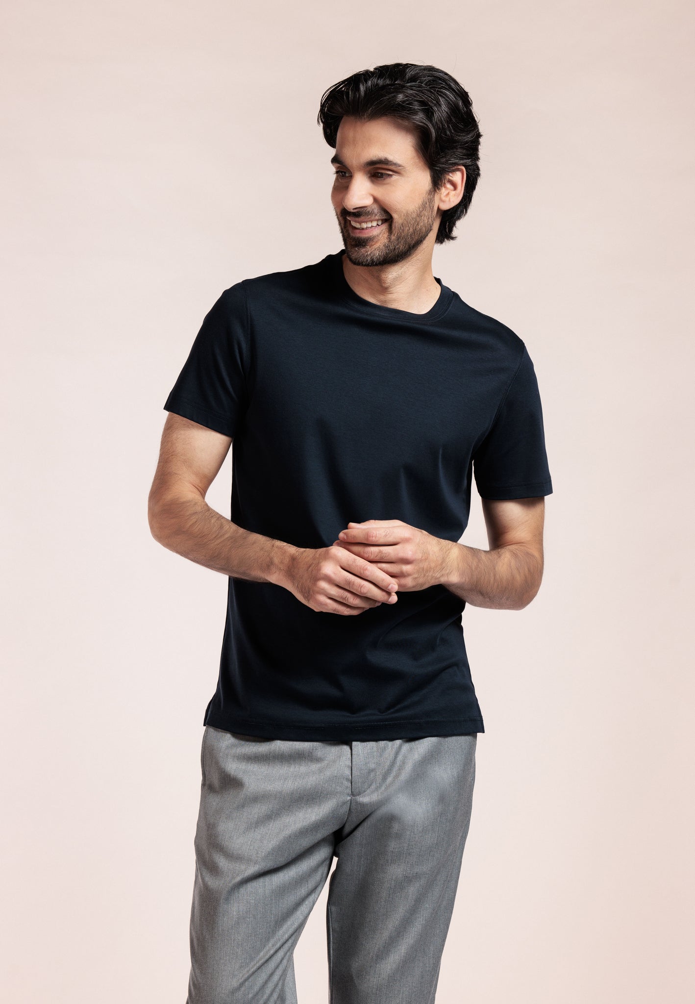 Liquid Cotton t-shirt in Navy by Thomas Maine