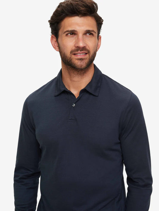 Ramsay 2 Long sleeve polo in navy by Derek Rose