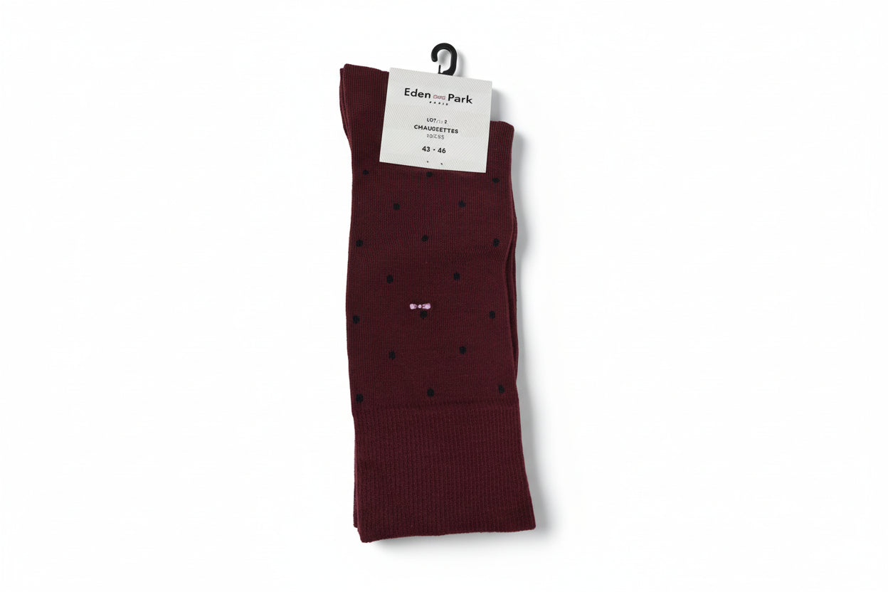 Spotty and Plain Pair of Socks Set in Wine by Eden Park