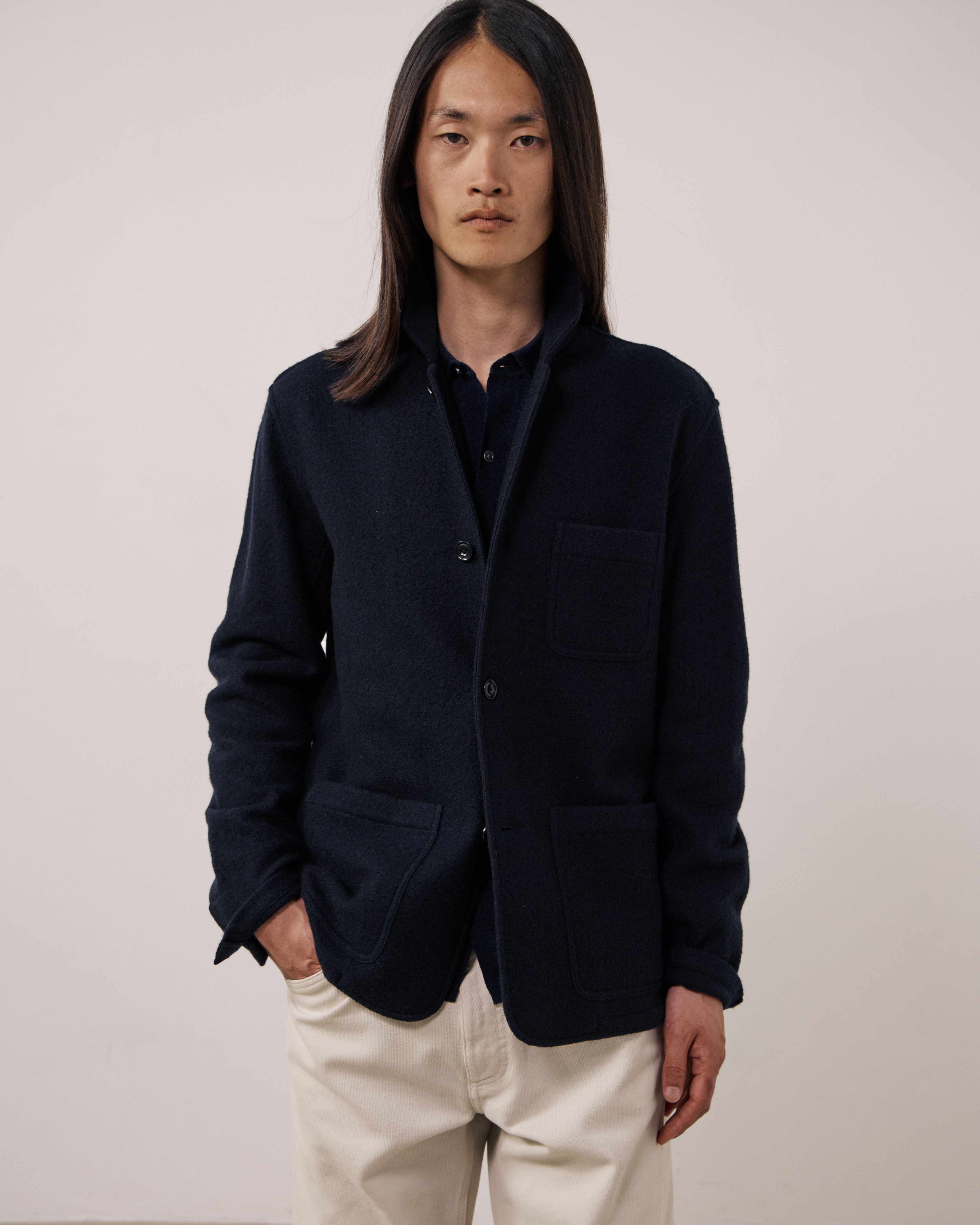 Boiled Wool Jacket in Navy by Hartford