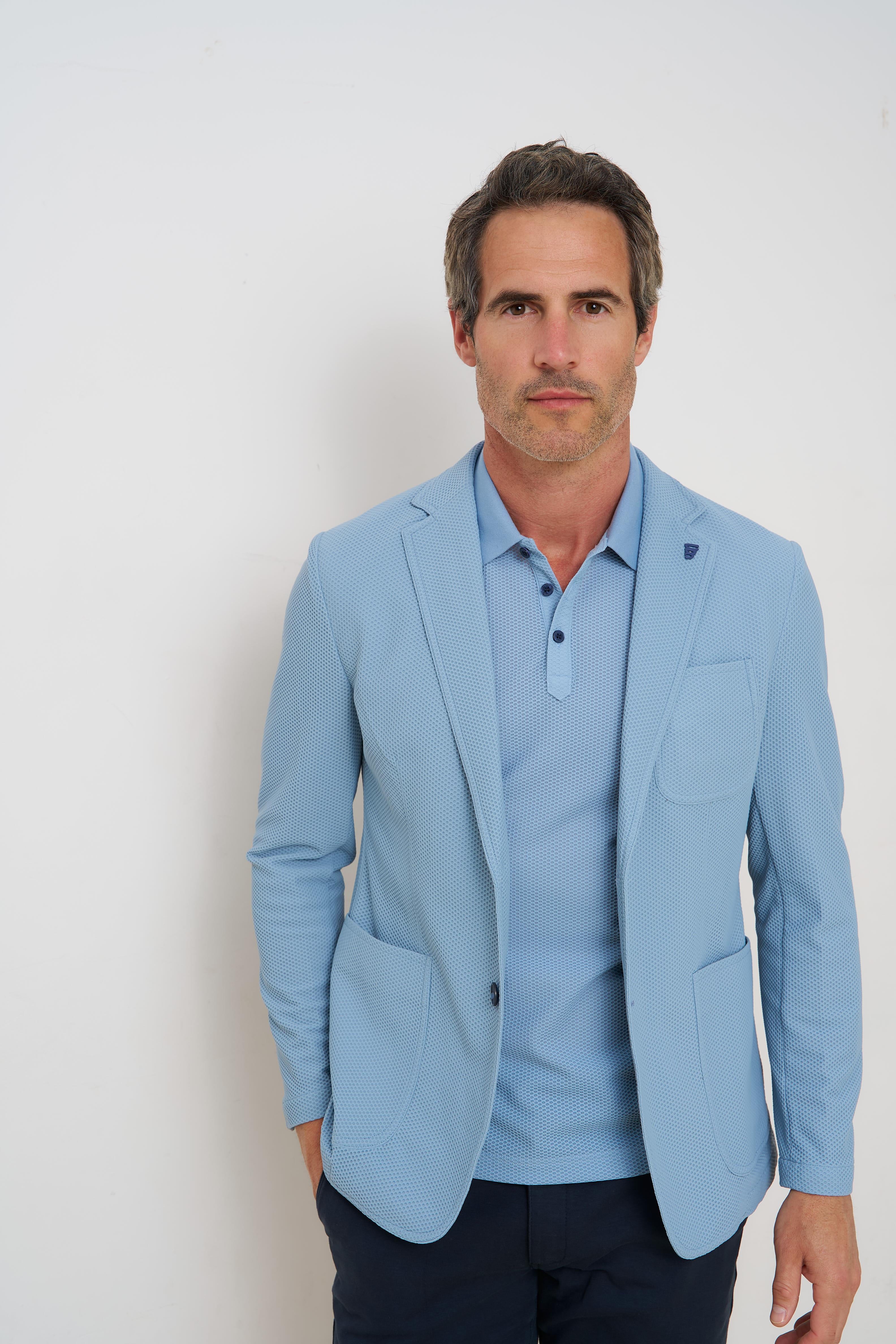 Travel jacket in powder blue by R2