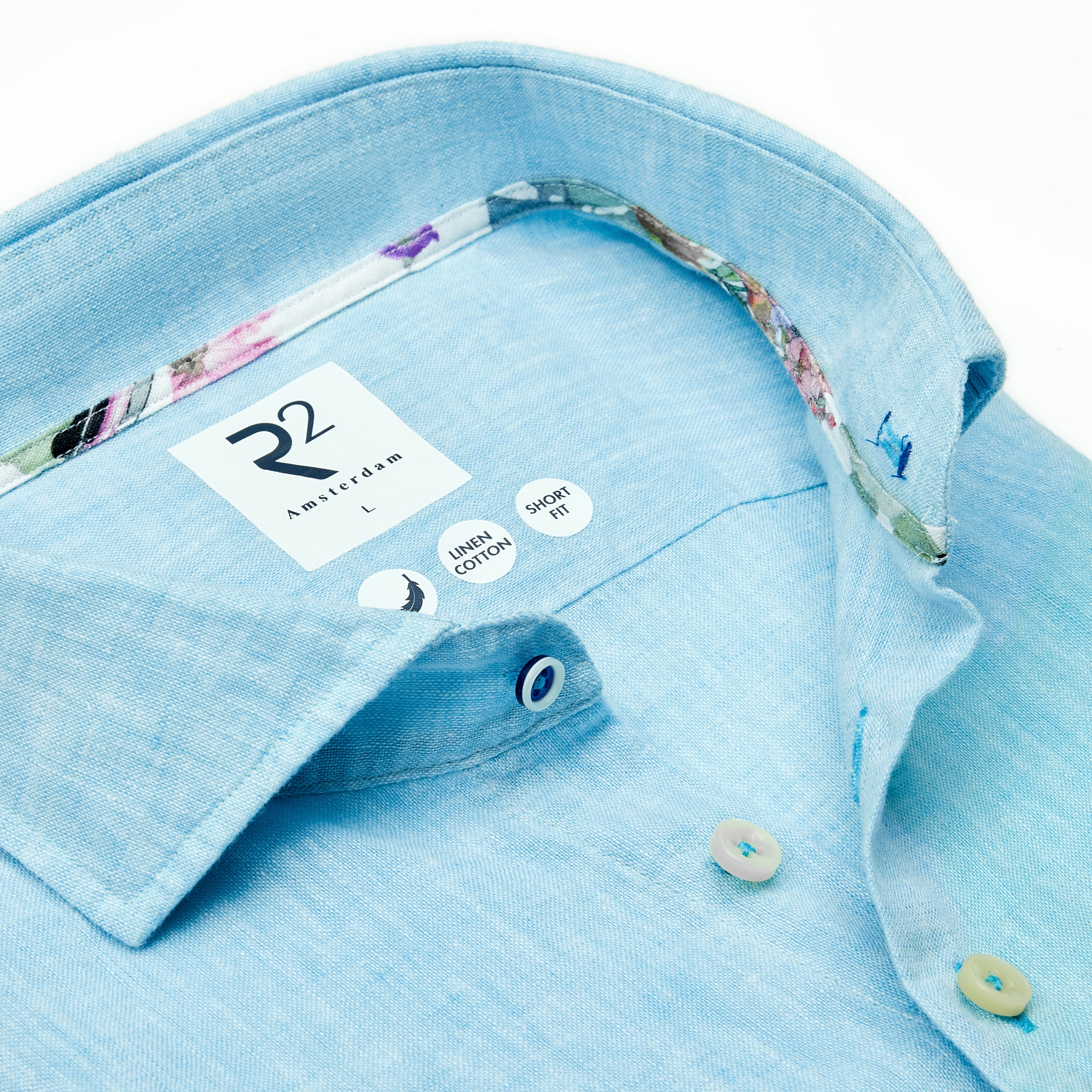 Aqua linen blend shirt by R2