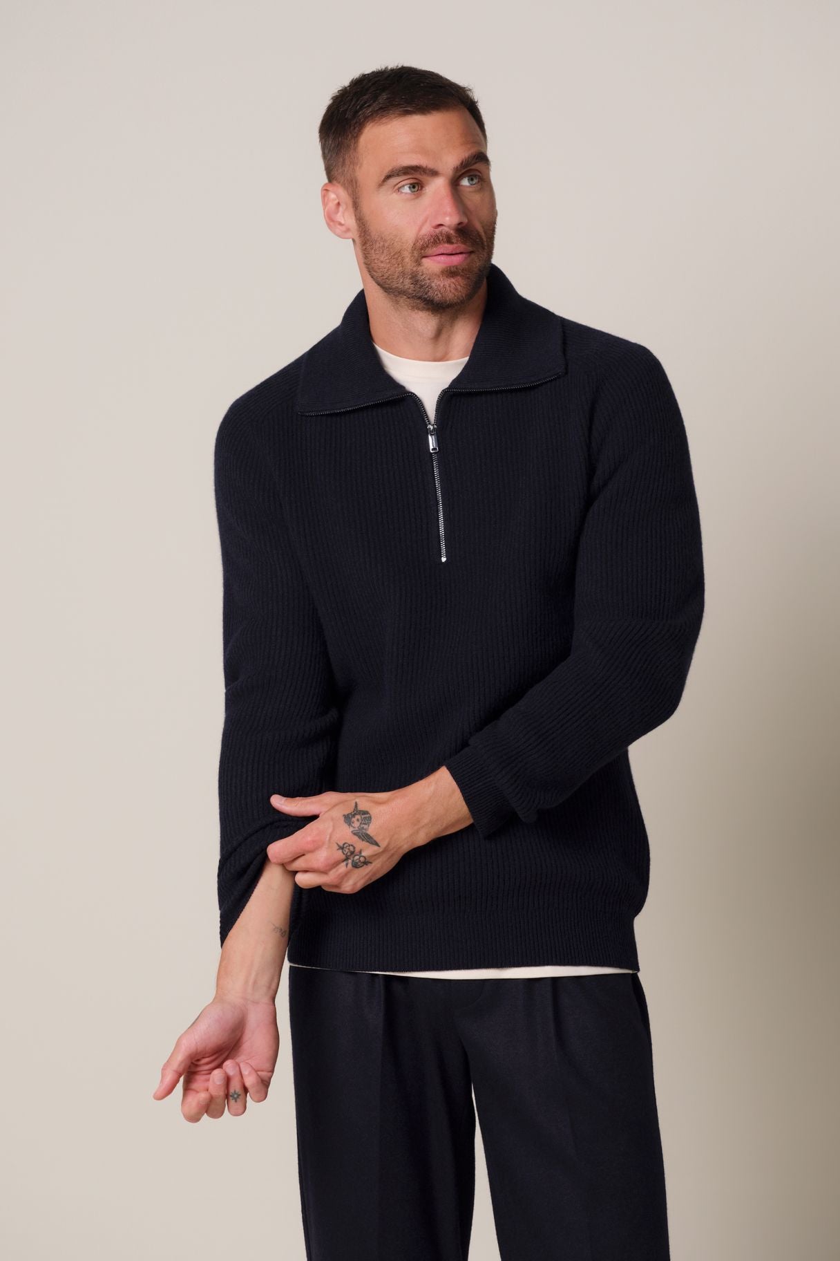 Navy Heavy Wool 1/4 Zip