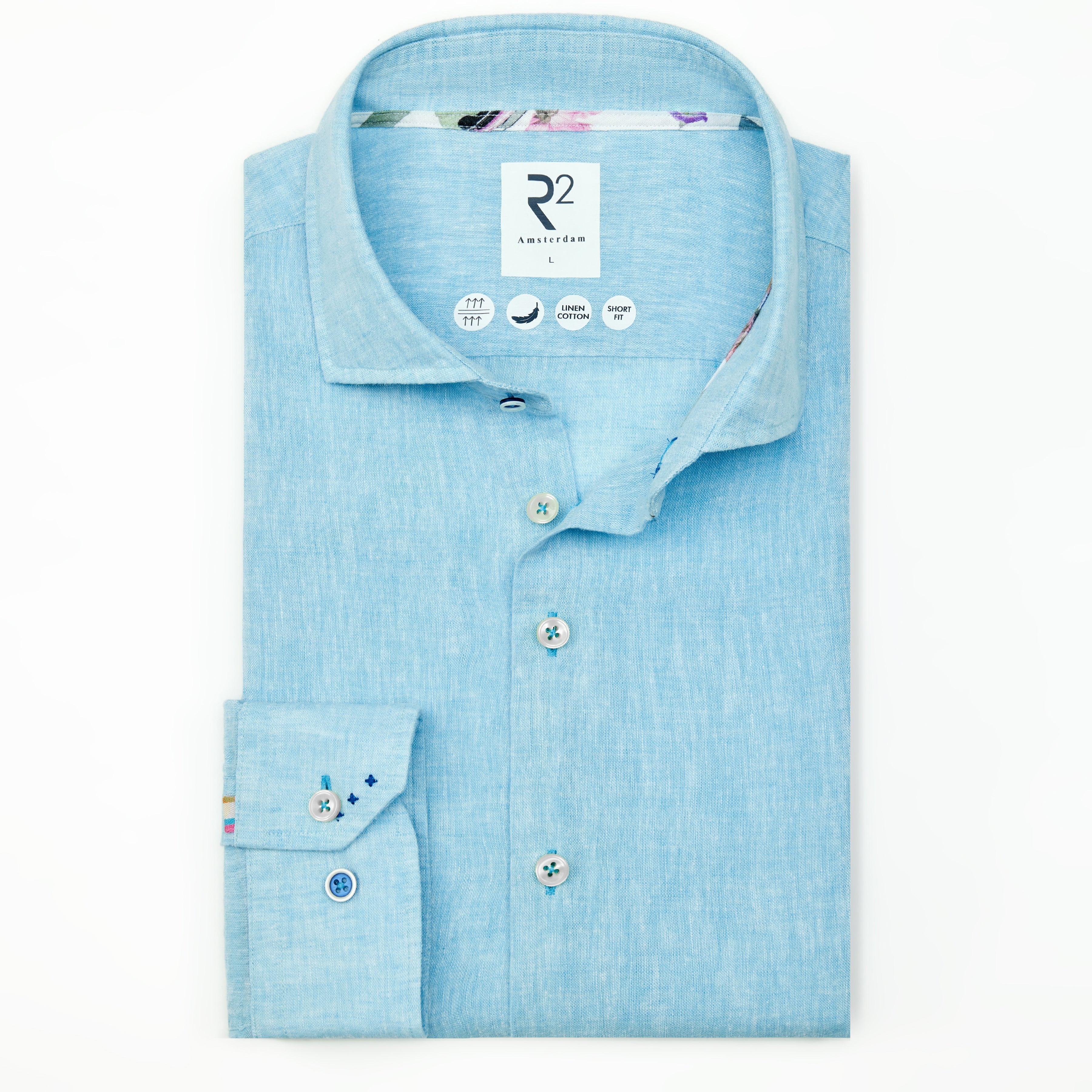 Aqua linen blend shirt by R2