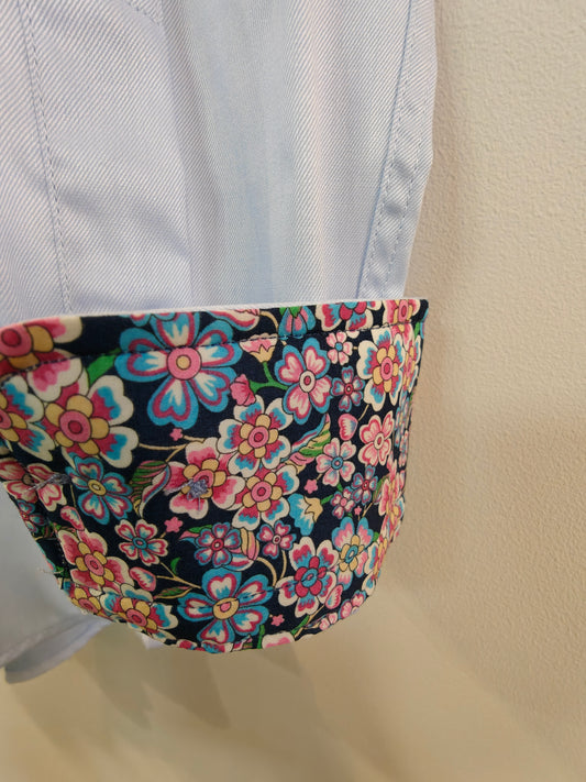 Blue shirt with Liberty Anokhi Rose floral detail by R2