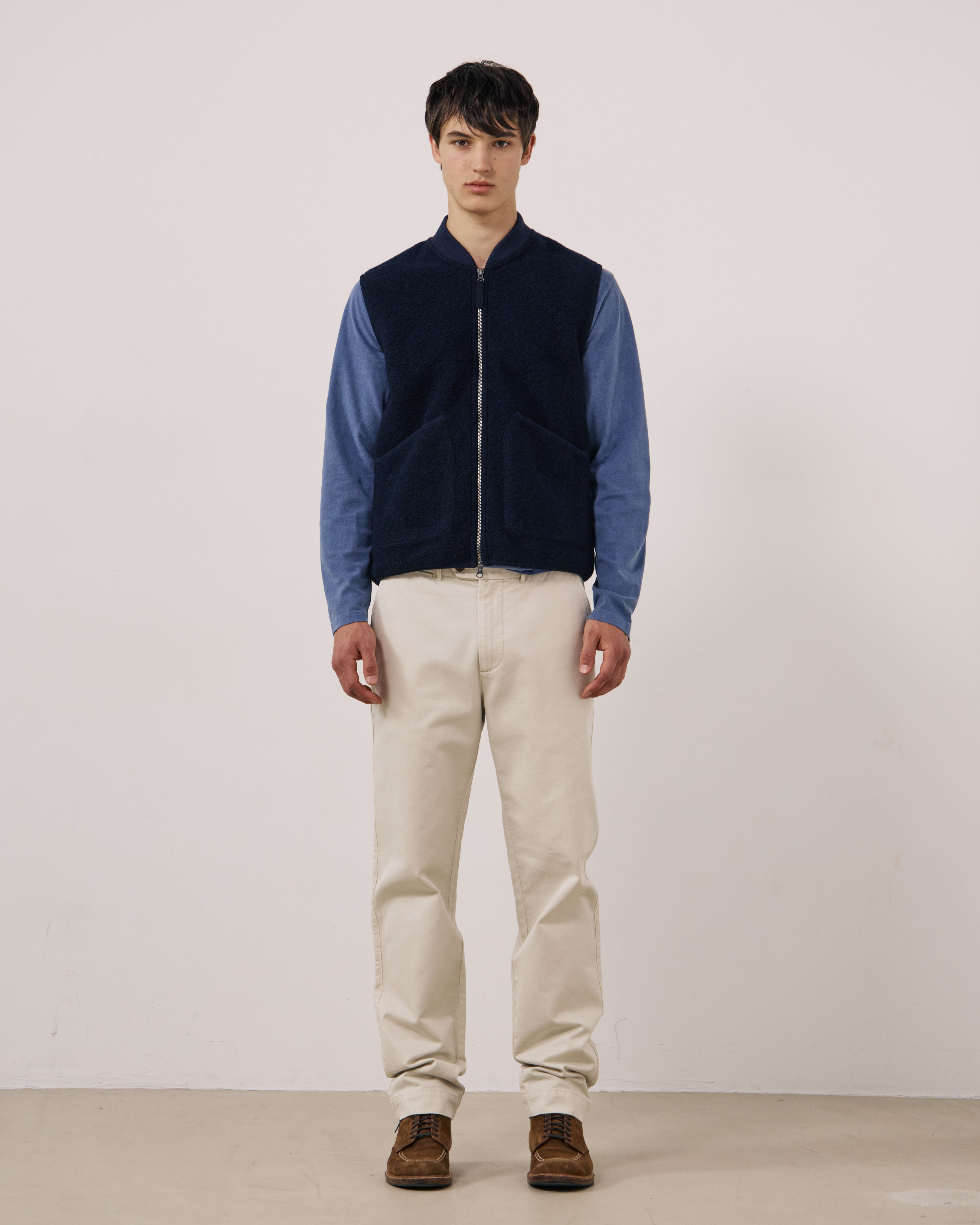 Boiled Wool Vest in Navy by Hartford