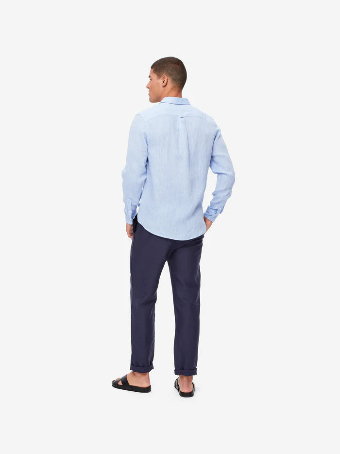 Monaco Linen Shirt in Blue by Derek Rose