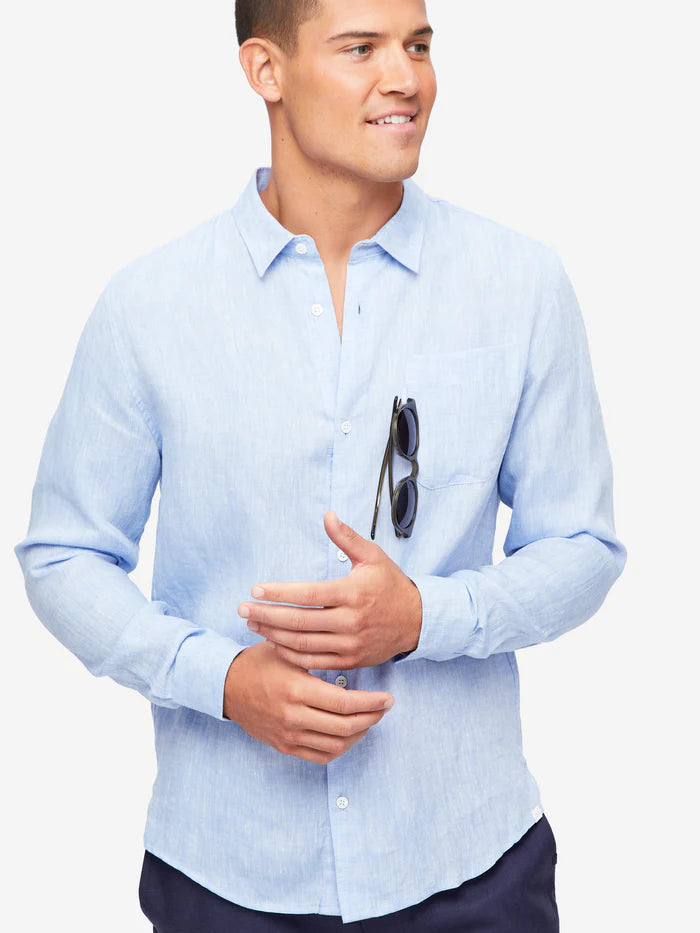Monaco Linen Shirt in Blue by Derek Rose