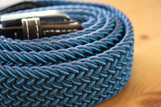 Blue and navy fine zigzag elasticated belt by Swole Panda