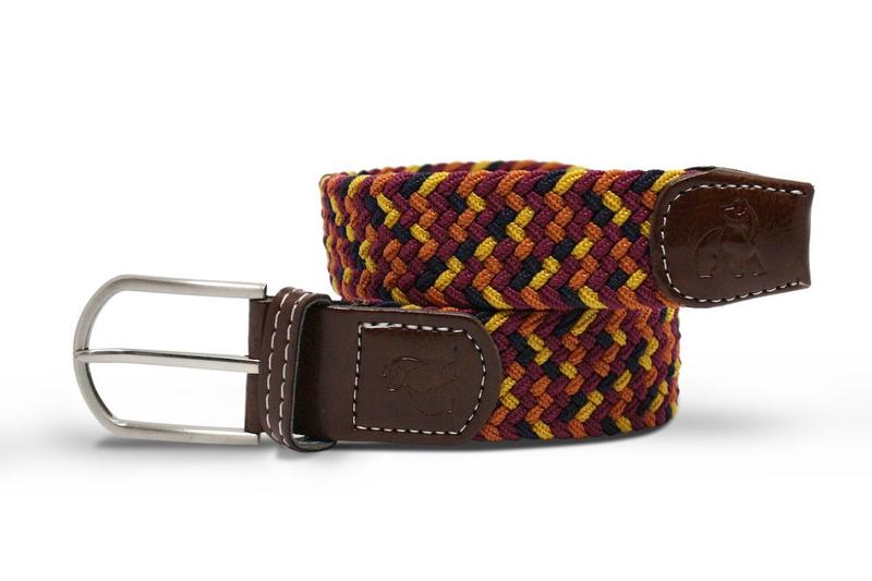 Orange, ochre and burgundy elasticated belt by Swole Panda