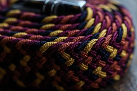 Orange, ochre and burgundy elasticated belt by Swole Panda