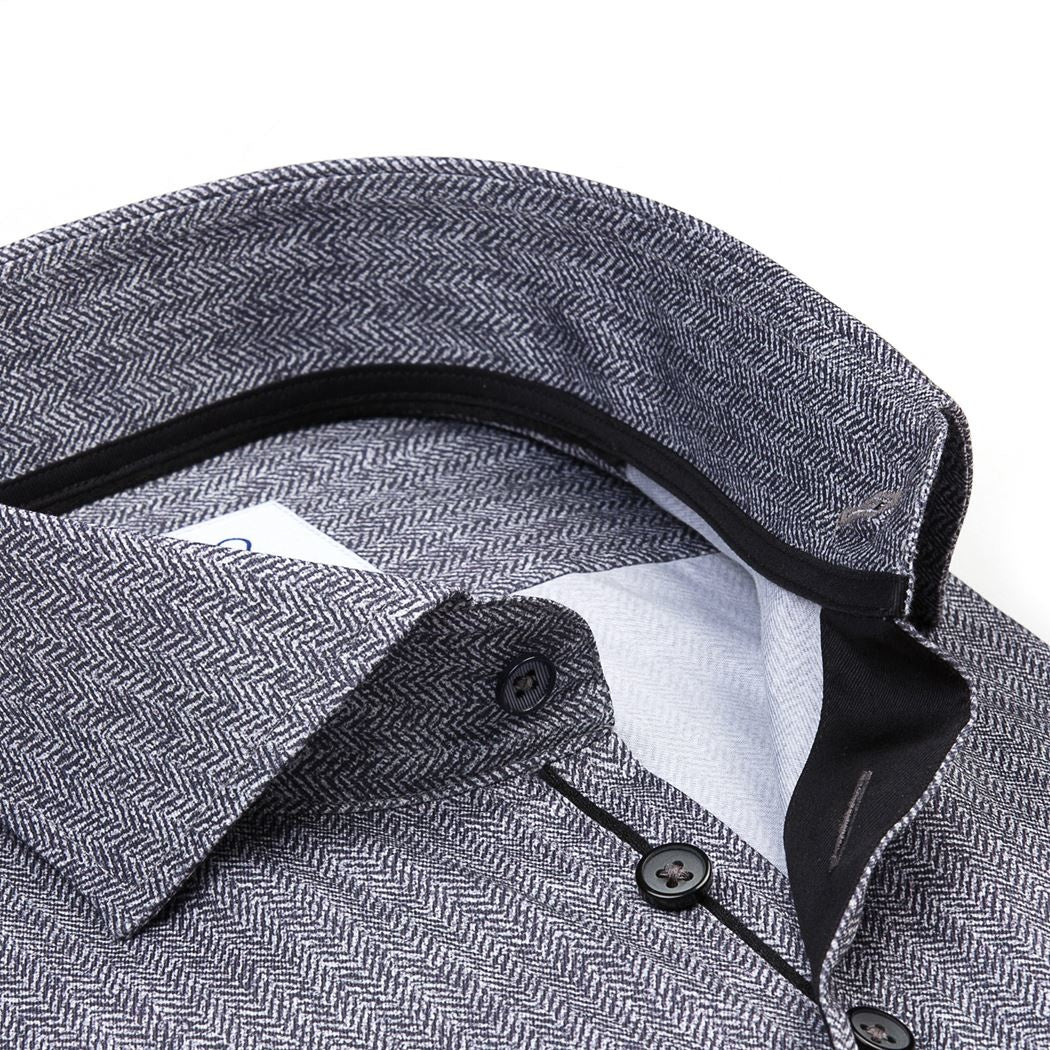 Grey herringbone print shirt by R2