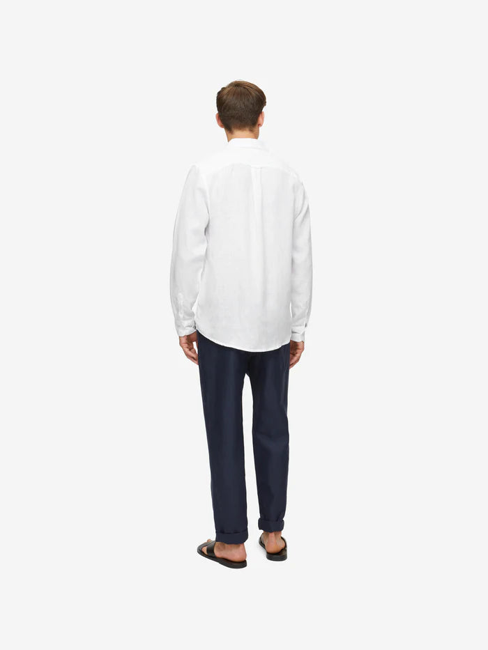 Monaco linen shirt in white by Derek Rose