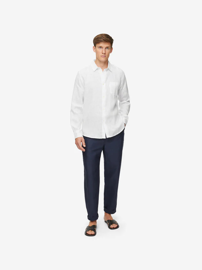 Monaco linen shirt in white by Derek Rose
