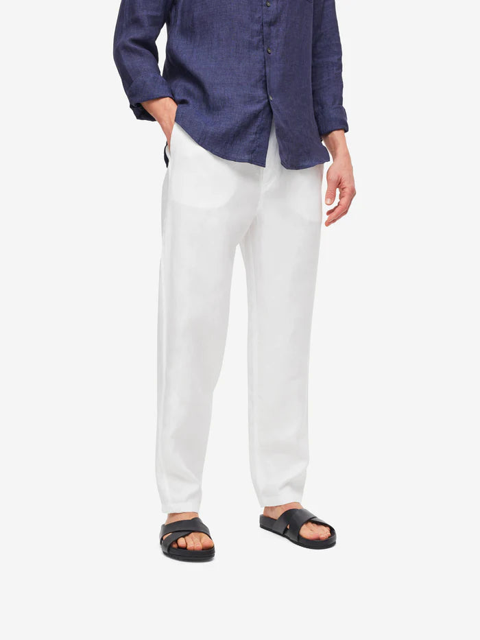 Sydney linen trousers in white by Derek Rose