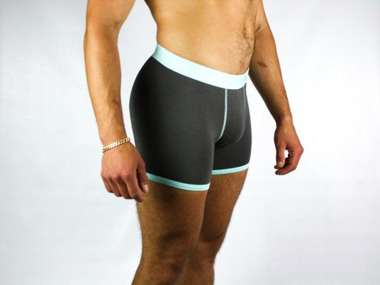 Grey and mint fitted bamboo boxers by Swole Panda