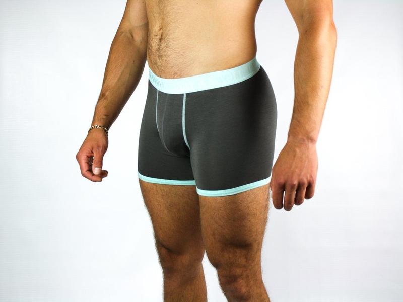 Grey and mint fitted bamboo boxers by Swole Panda