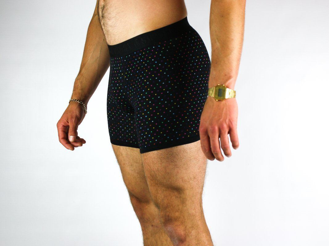 Dots with black fitted bamboo boxers by Swole Panda