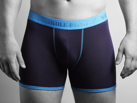 Navy and blue bamboo trunks by Swole Panda