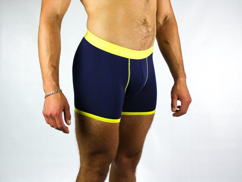 Navy and yellow fitted bamboo boxers by Swole Panda