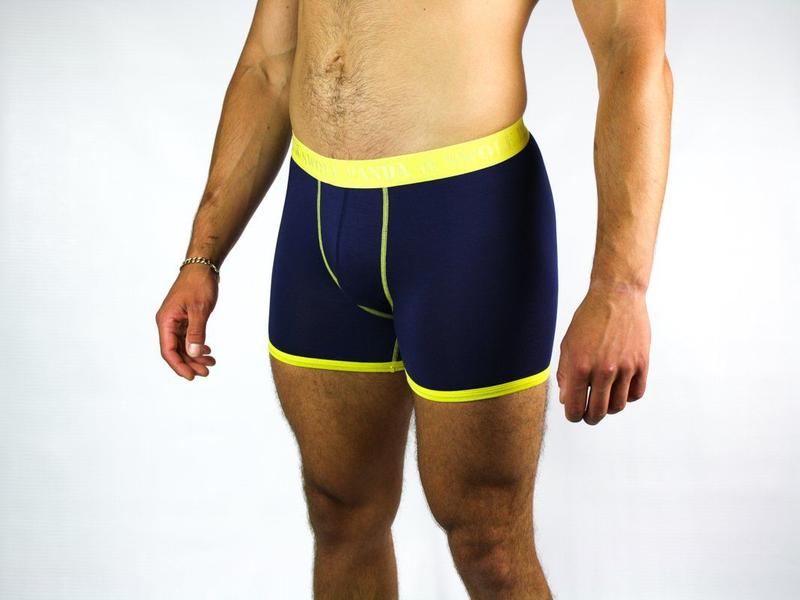 Navy and yellow fitted bamboo boxers by Swole Panda