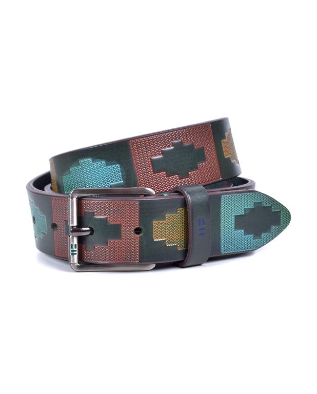 Hand painted green motif belt by Bellido