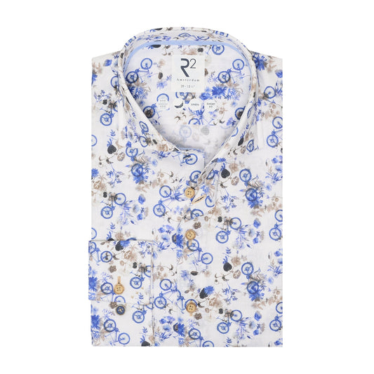 Bicycle print shirt in blue by R2