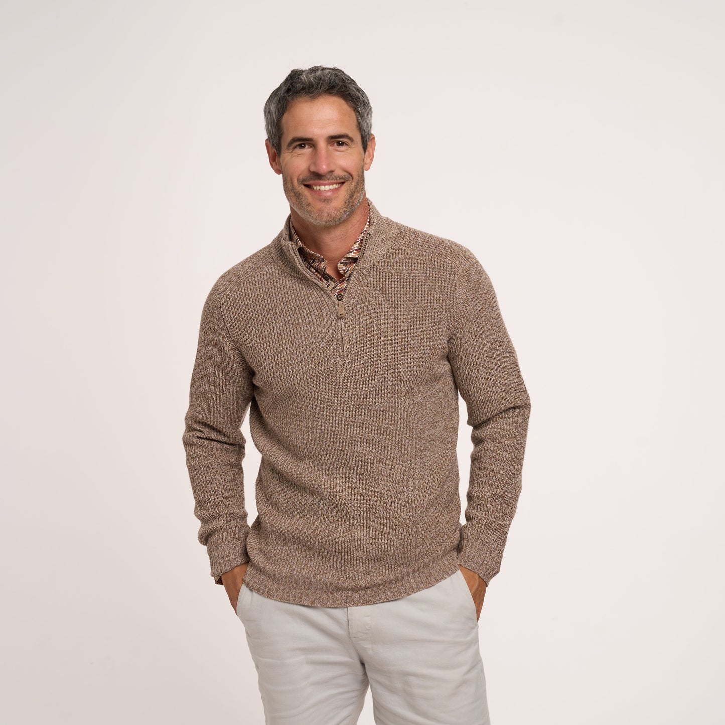 Merino 1/4 zip in brown by R2