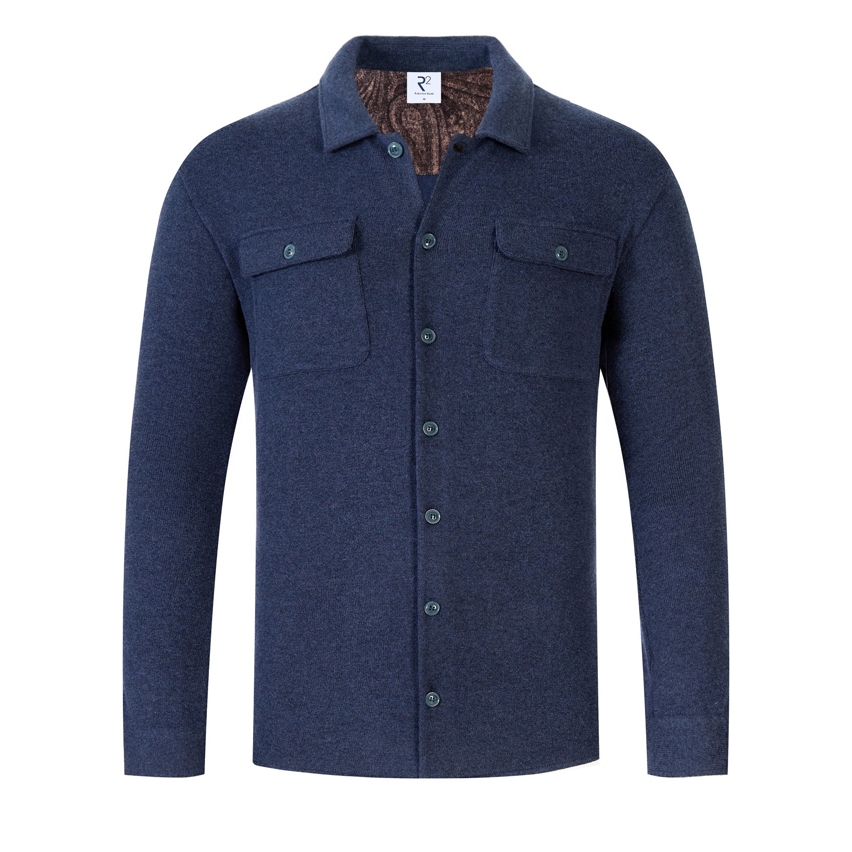 Merino mix overshirt in navy blue by R2