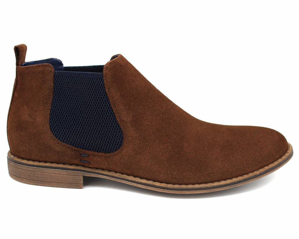 Leather ankle boot in brown with navy by Lacuzzo