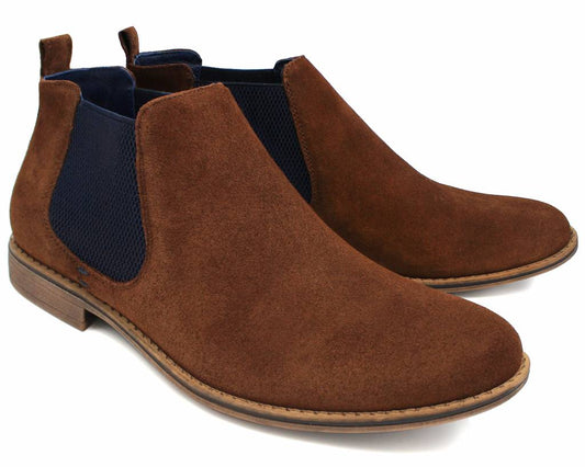 Leather ankle boot in brown with navy by Lacuzzo