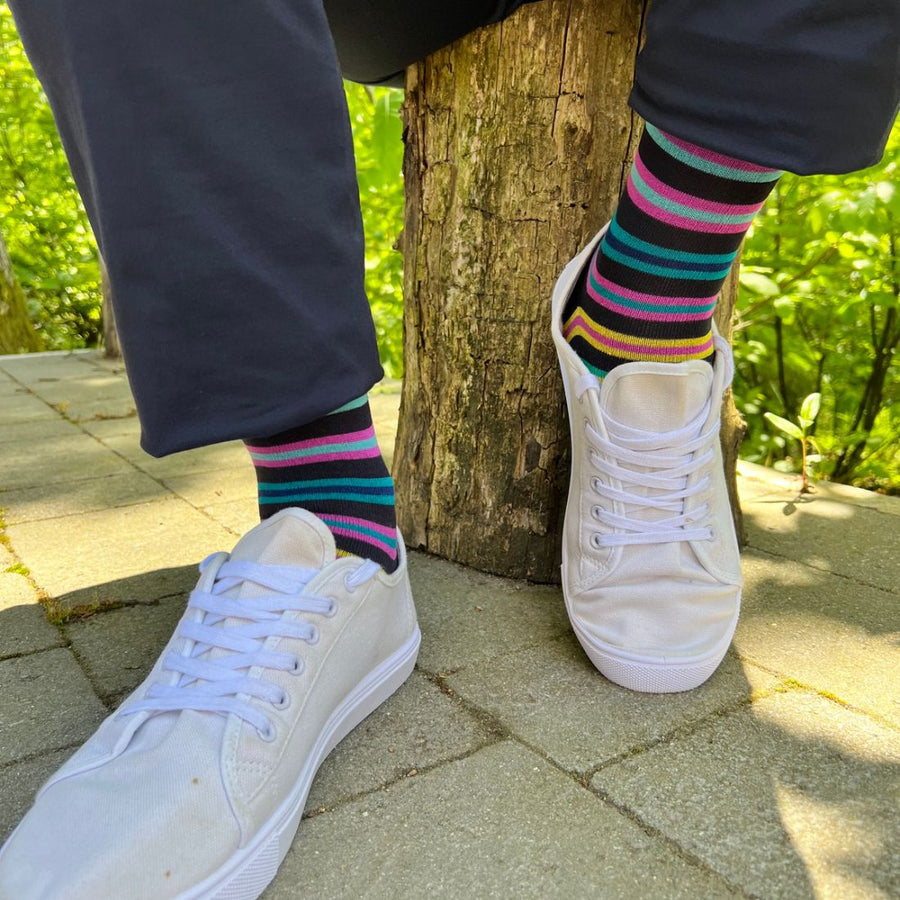 Navy and multicolour stripe socks by Swole Panda