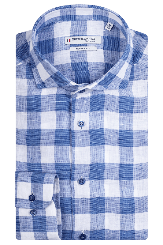 Large blue and white check in linen by Giordano