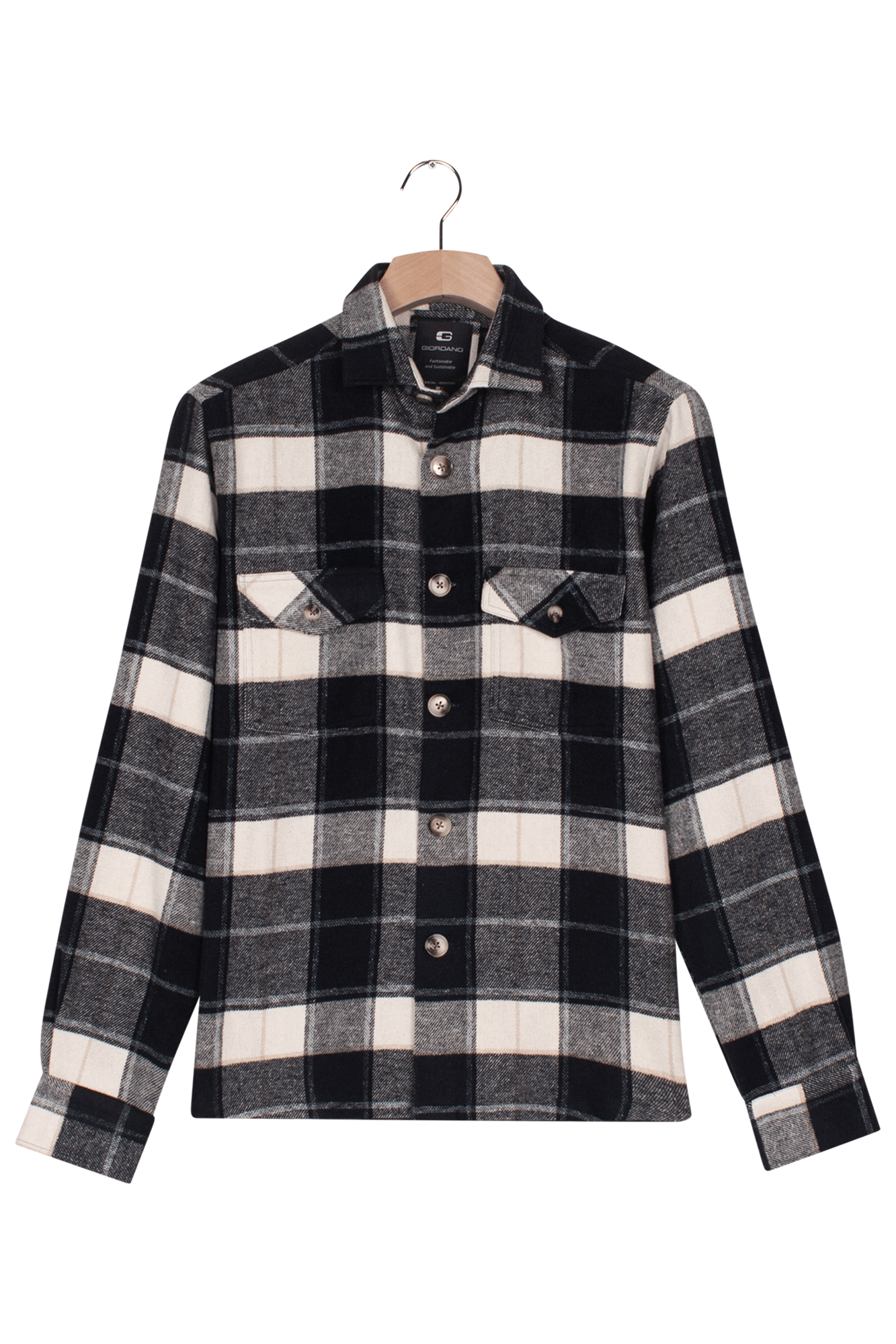 Blue and cream check shacket by Giordano