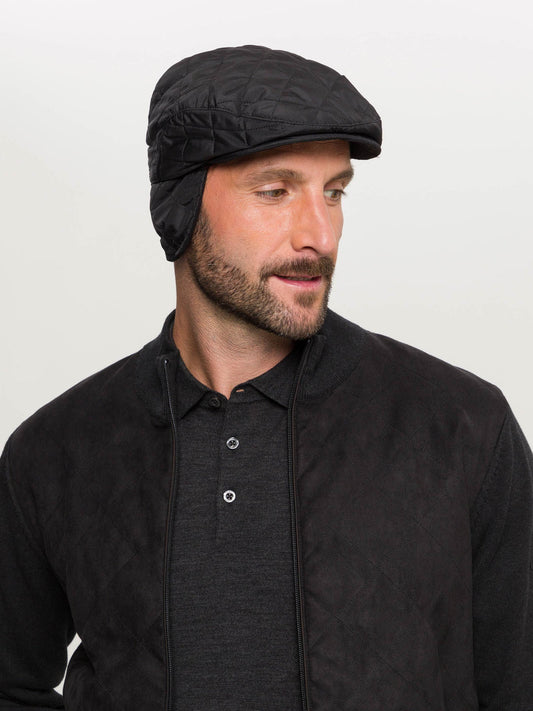 Quilted windproof cap in black by Bugatti