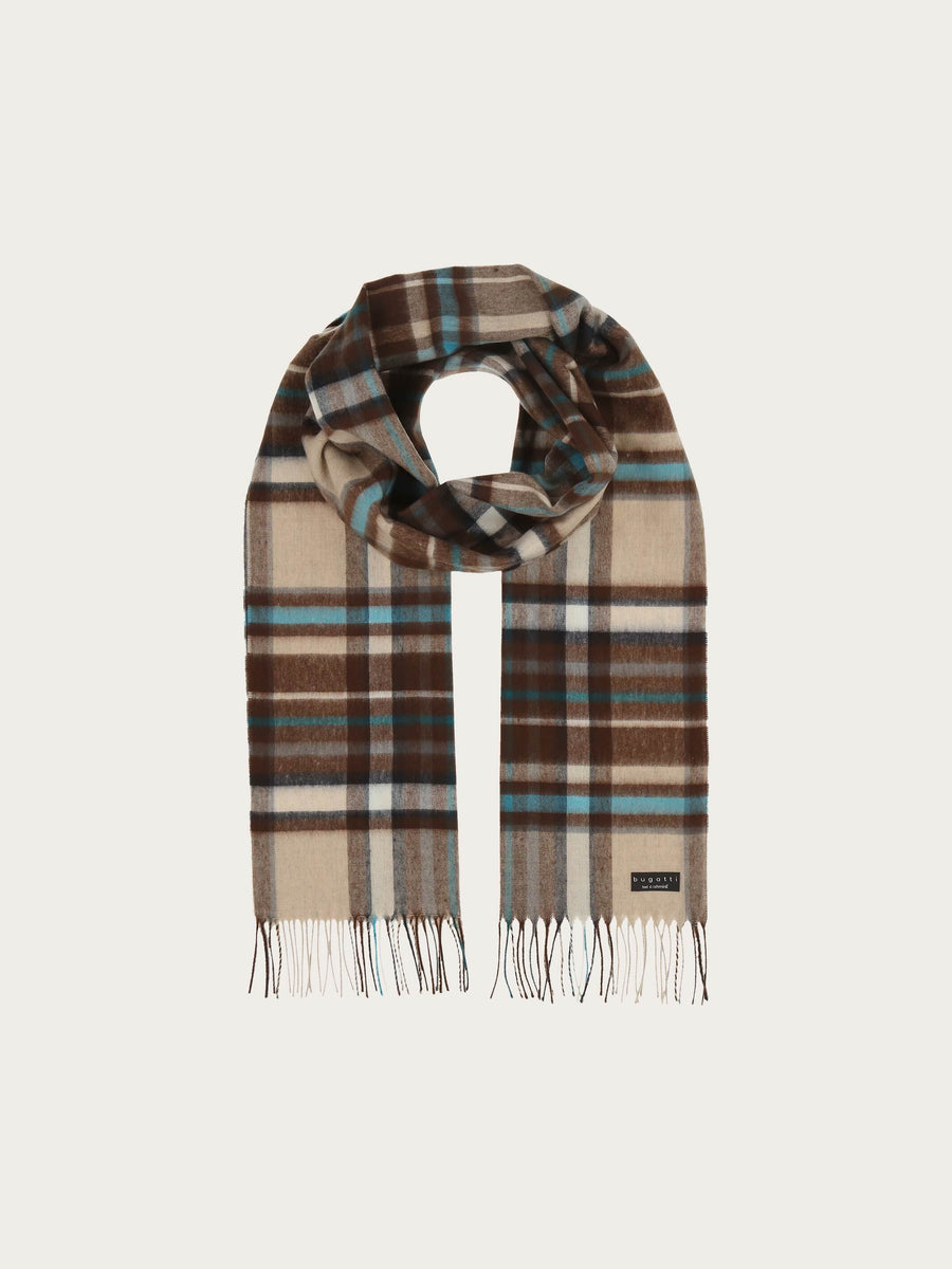 Turquoise, brown and camel cashmink scarf by Bugatti