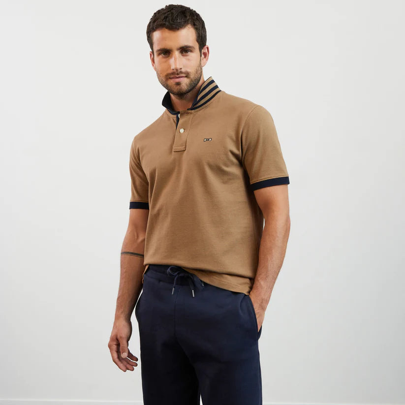 Slim fit polo in camel and navy by Eden Park